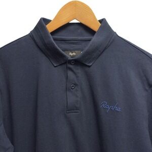 Rapha Mens Size Large Navy Pique Cotton Short Sleeve Golf Cycling Polo Shirt euc